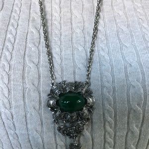 FASHION PENDANT on LONG CHAIN SILVER TONE